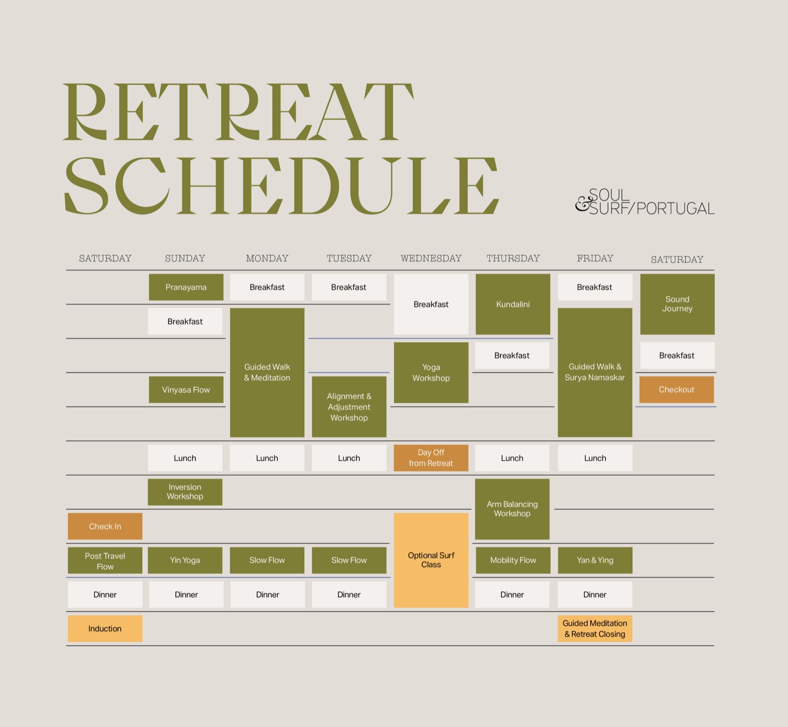 Portugal Yoga Retreat Daily Schedule